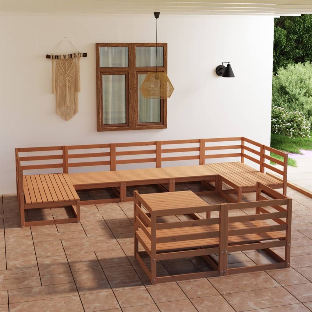 vidaXL 10 pcs conjunto lounge de jardim c/ almofadões pinho maciço