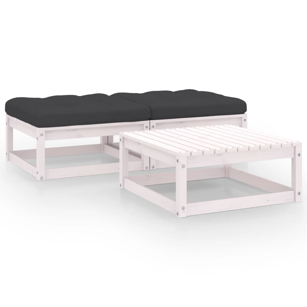 vidaXL 3 pcs conjunto lounge de jardim c/ almofadões pinho maciço