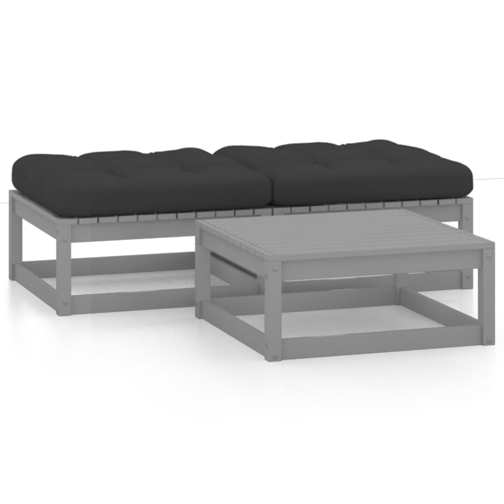 vidaXL 3 pcs conjunto lounge de jardim c/ almofadões pinho maciço
