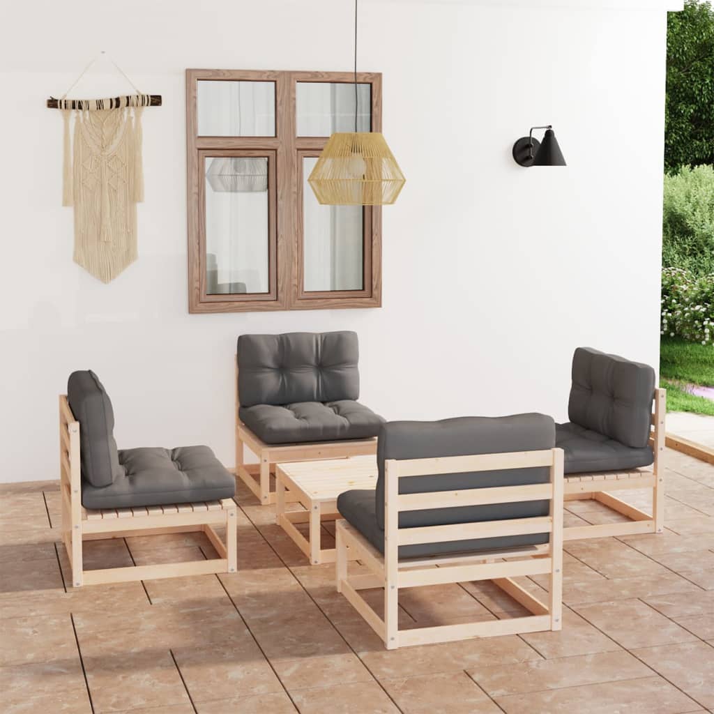 vidaXL 5 pcs conjunto lounge de jardim pinho maciço