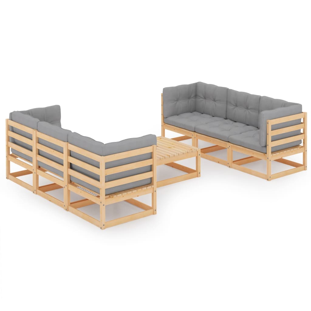 vidaXL 7 pcs conjunto lounge de jardim pinho maciço