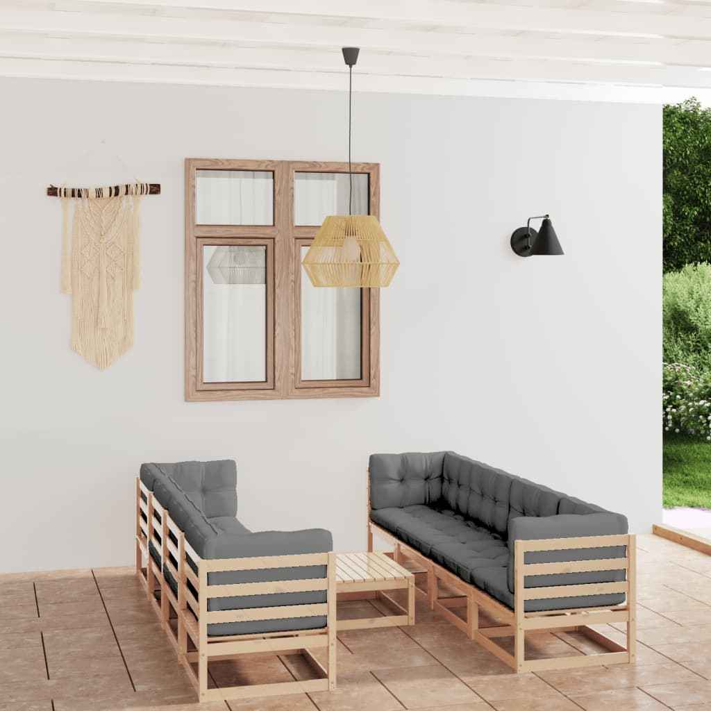 vidaXL 9 pcs conjunto lounge de jardim pinho maciço castanho mel