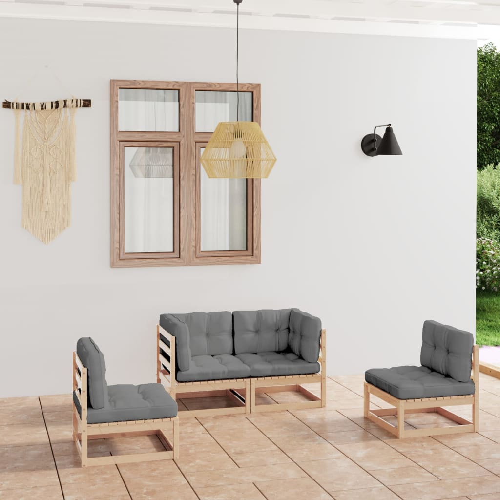 vidaXL 4 pcs conjunto lounge de jardim pinho maciço