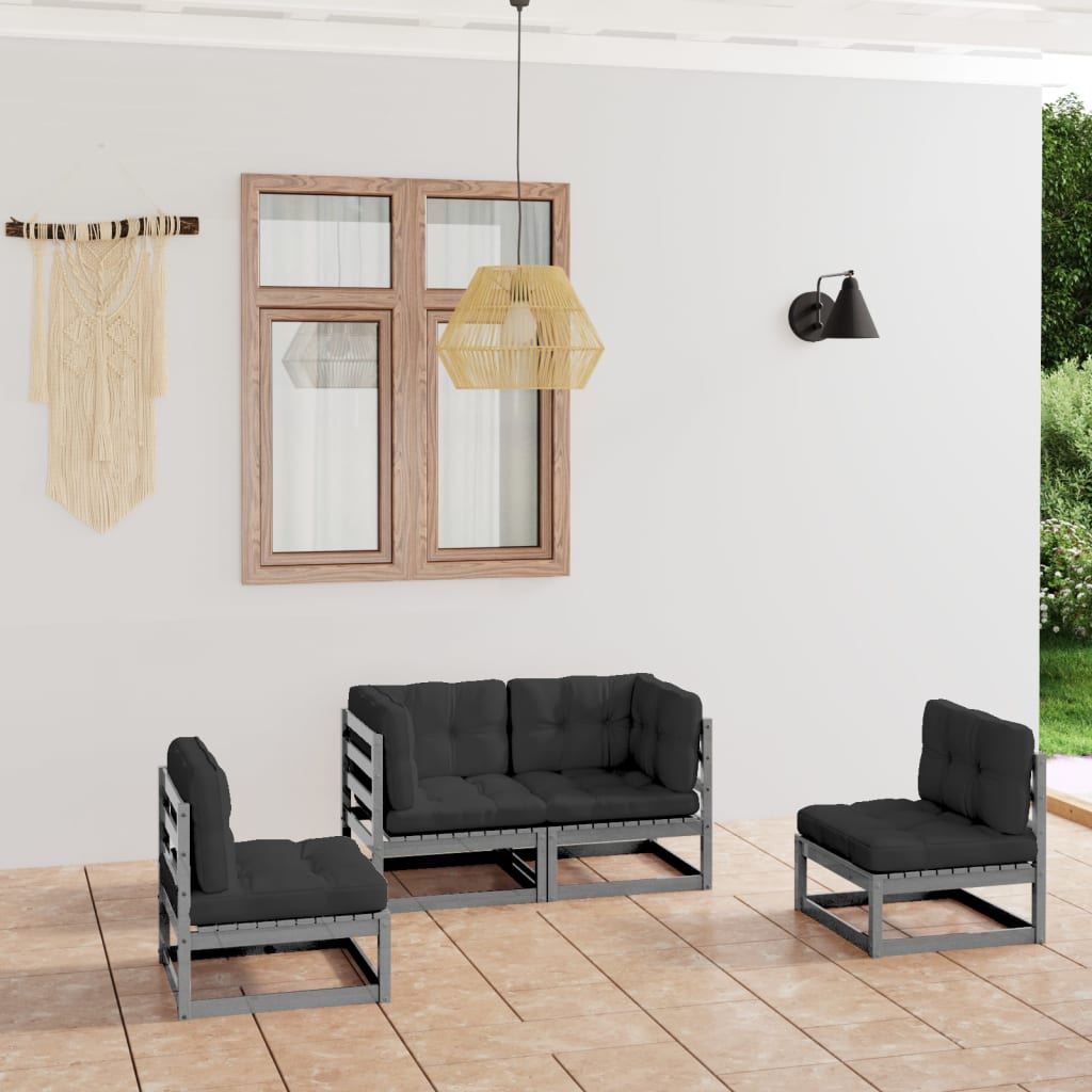 vidaXL 4 pcs conjunto lounge de jardim pinho maciço