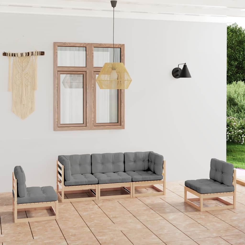 vidaXL 5 pcs conjunto lounge de jardim pinho maciço