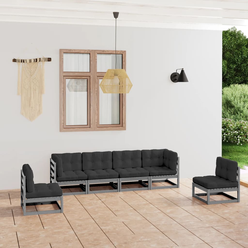 vidaXL 6 pcs conjunto lounge de jardim pinho maciço cinzento