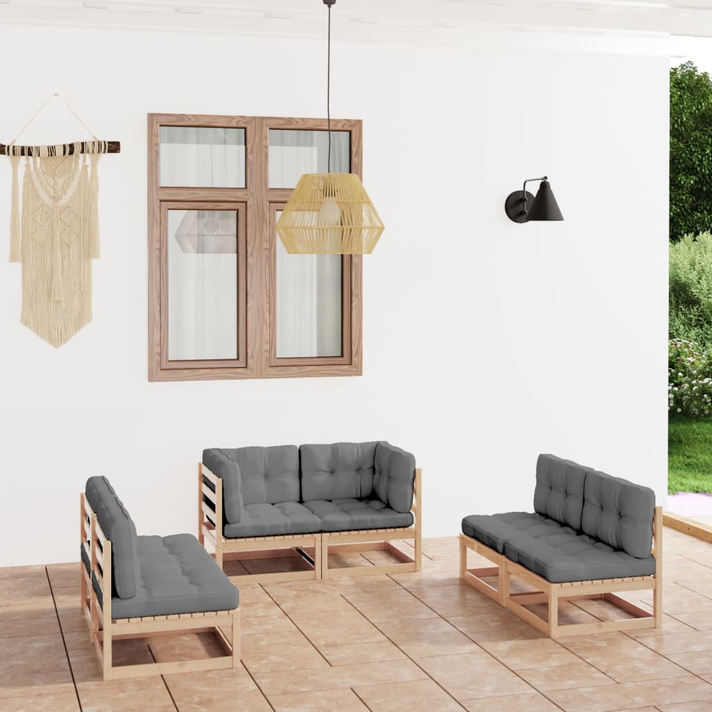 vidaXL 6 pcs conjunto lounge de jardim pinho maciço cinzento