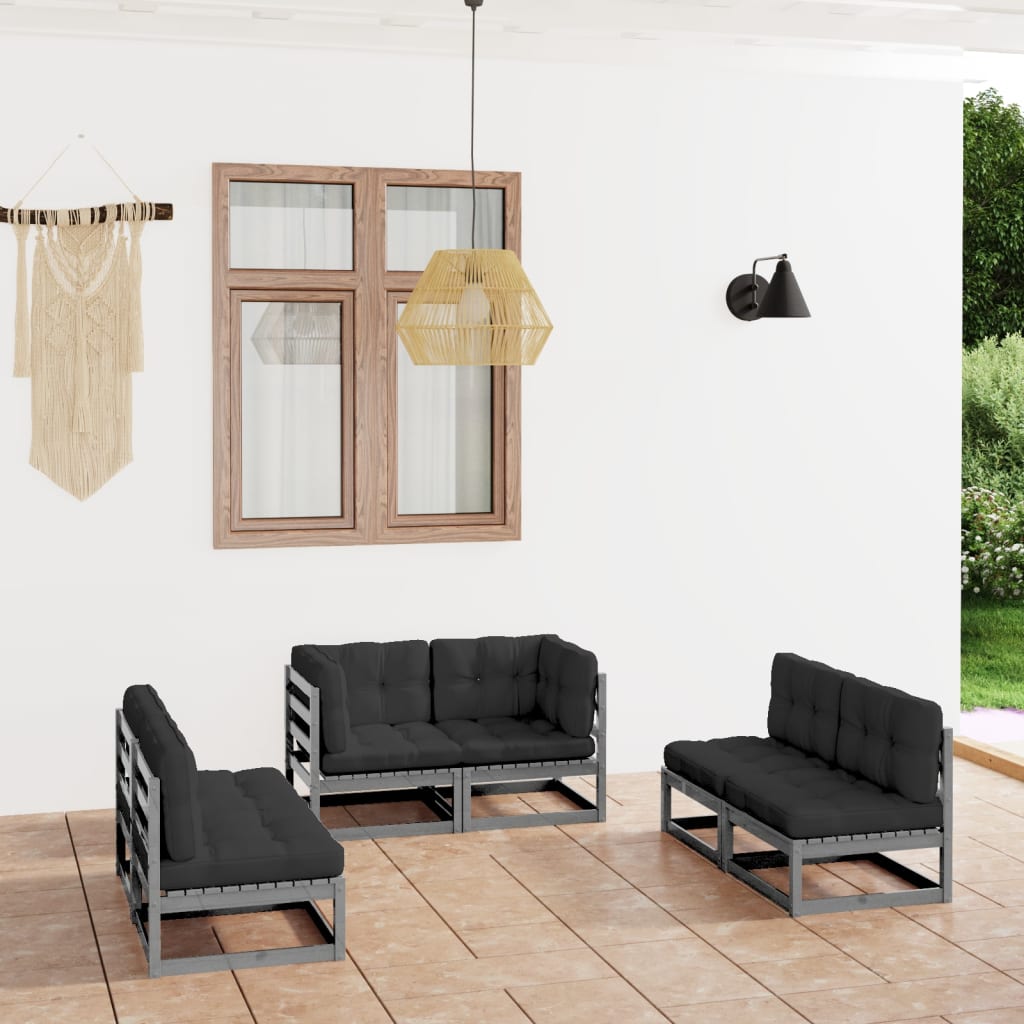 vidaXL 6 pcs conjunto lounge de jardim pinho maciço cinzento