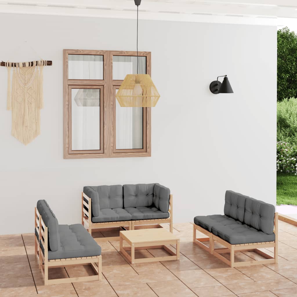 vidaXL 7 pcs conjunto lounge de jardim pinho maciço castanho mel