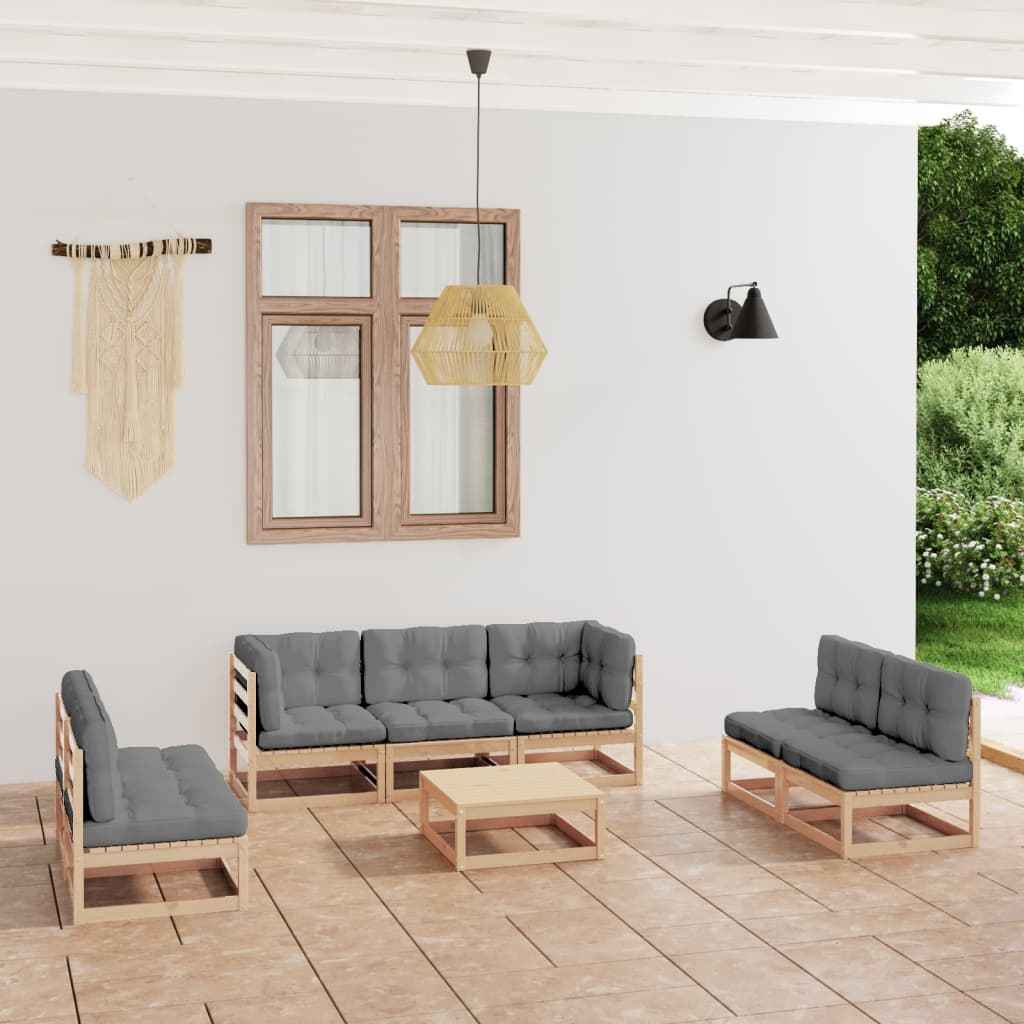 vidaXL 8 pcs conjunto lounge de jardim com almofadões pinho maciço