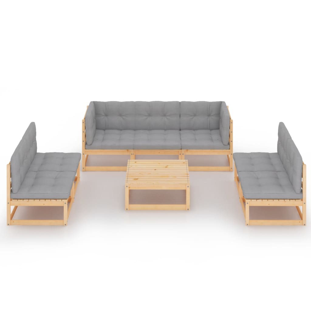 vidaXL 8 pcs conjunto lounge de jardim com almofadões pinho maciço