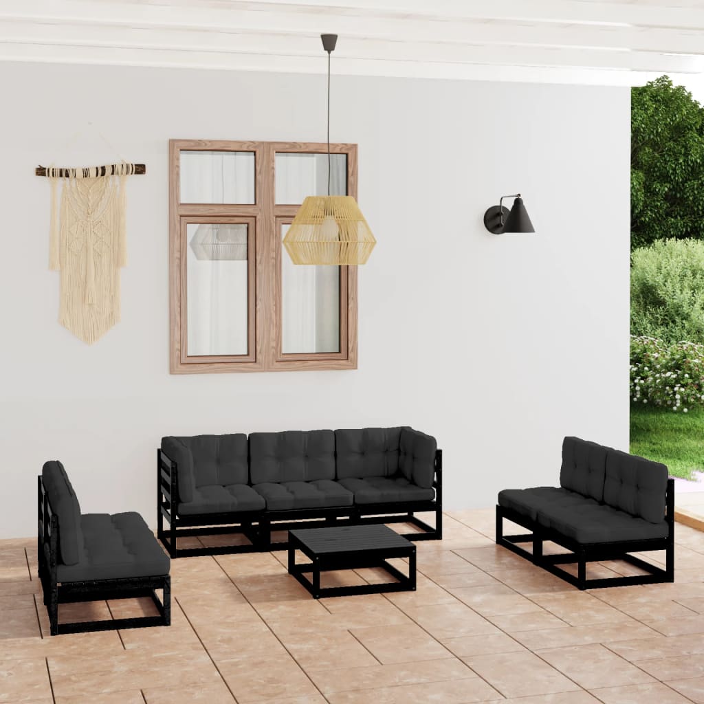 vidaXL 8 pcs conjunto lounge de jardim com almofadões pinho maciço