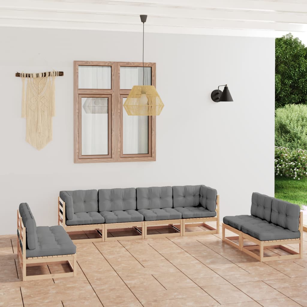 vidaXL 8 pcs conjunto lounge de jardim pinho maciço preto