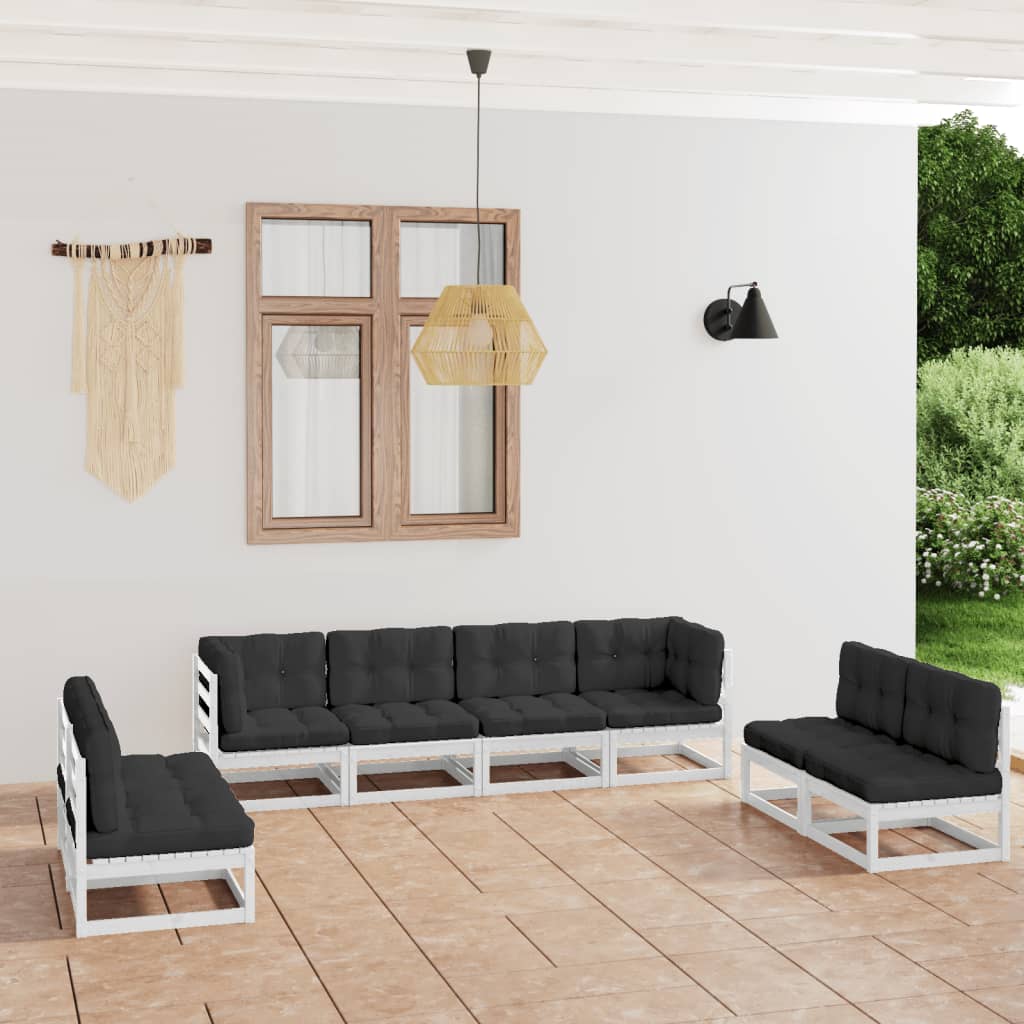 vidaXL 8 pcs conjunto lounge de jardim pinho maciço preto