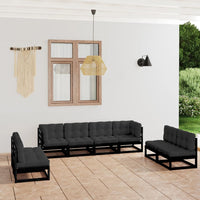 vidaXL 8 pcs conjunto lounge de jardim pinho maciço preto