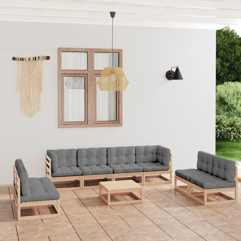 vidaXL 9 pcs conjunto lounge de jardim pinho maciço preto