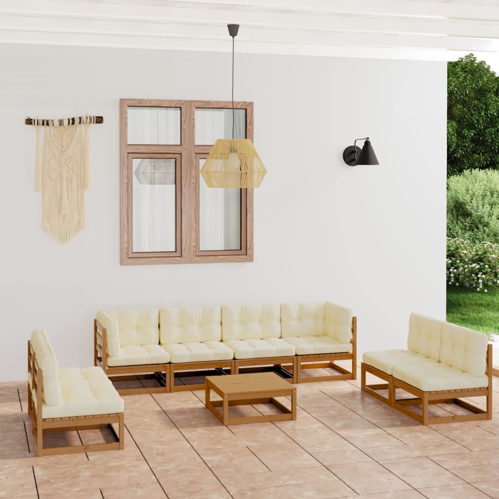 vidaXL 9 pcs conjunto lounge de jardim pinho maciço preto
