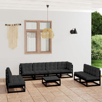 vidaXL 9 pcs conjunto lounge de jardim pinho maciço preto