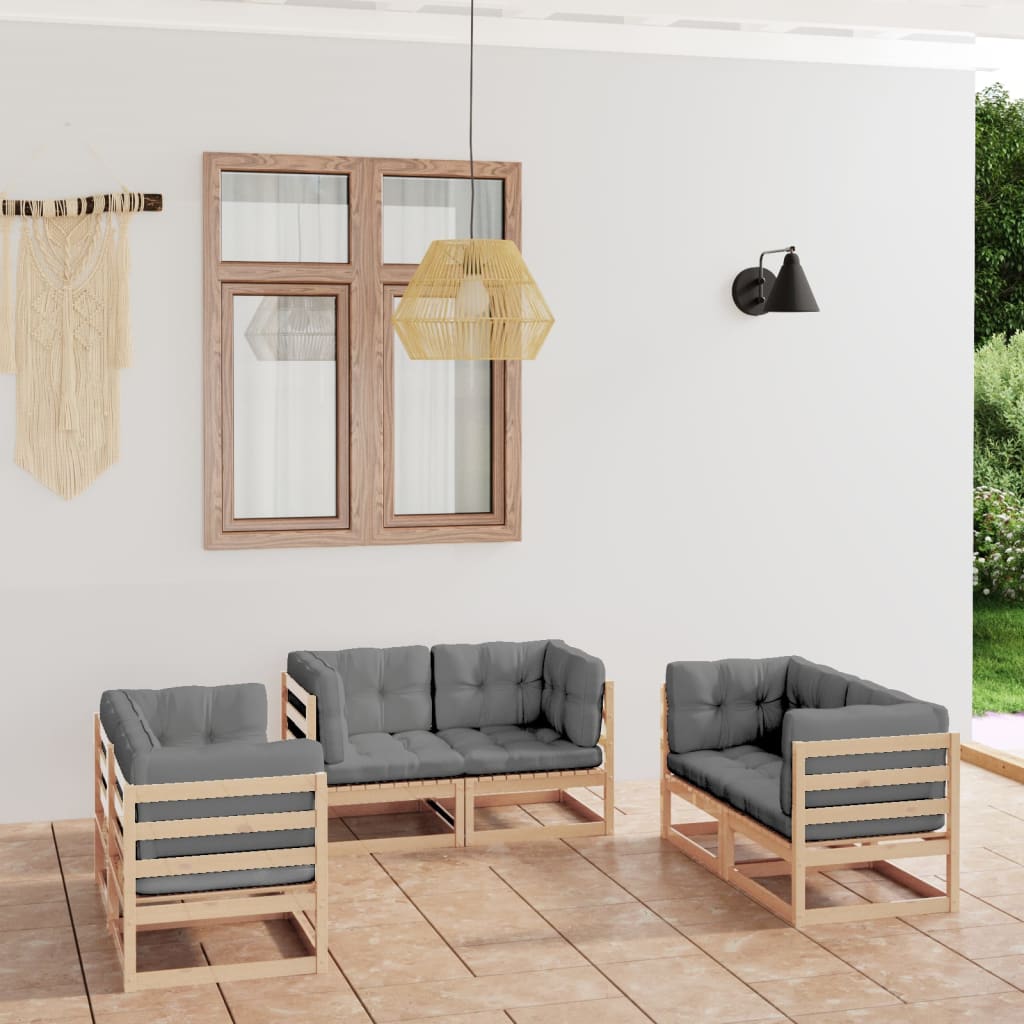 vidaXL 6 pcs conjunto lounge de jardim pinho maciço