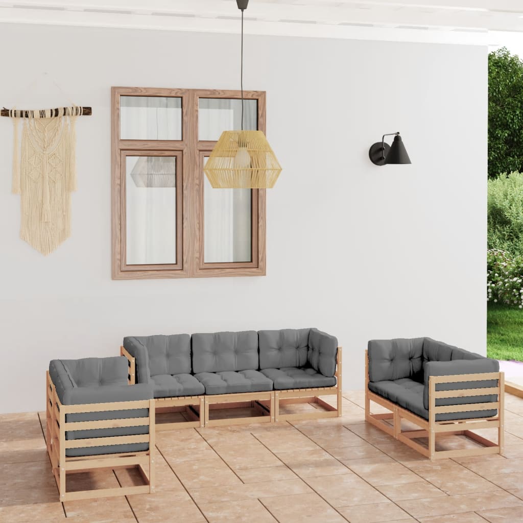 vidaXL 7 pcs conjunto lounge de jardim pinho maciço