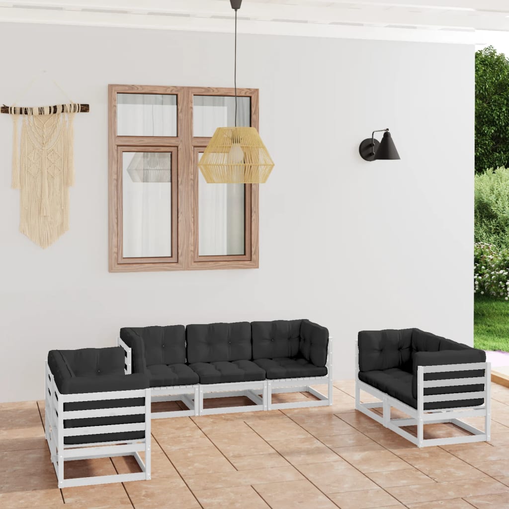 vidaXL 7 pcs conjunto lounge de jardim pinho maciço