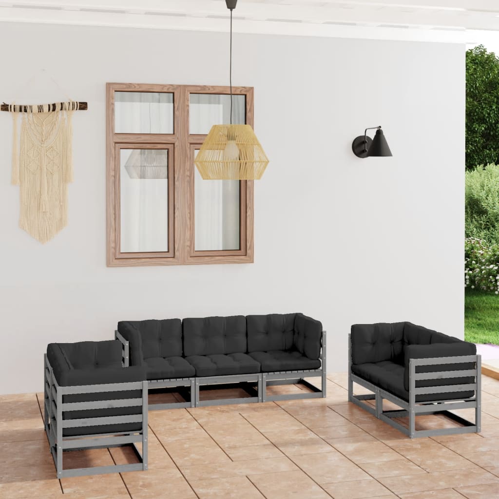 vidaXL 7 pcs conjunto lounge de jardim pinho maciço