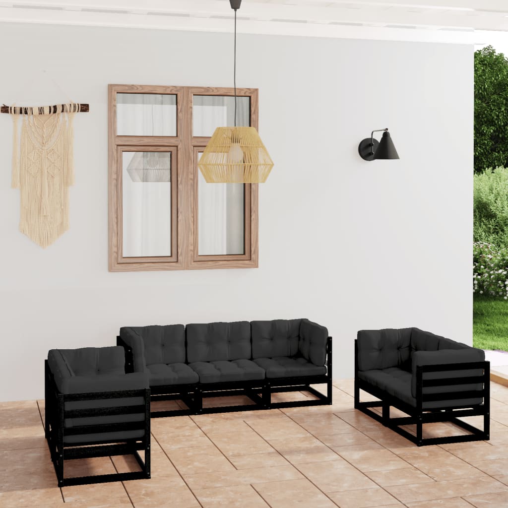 vidaXL 7 pcs conjunto lounge de jardim pinho maciço