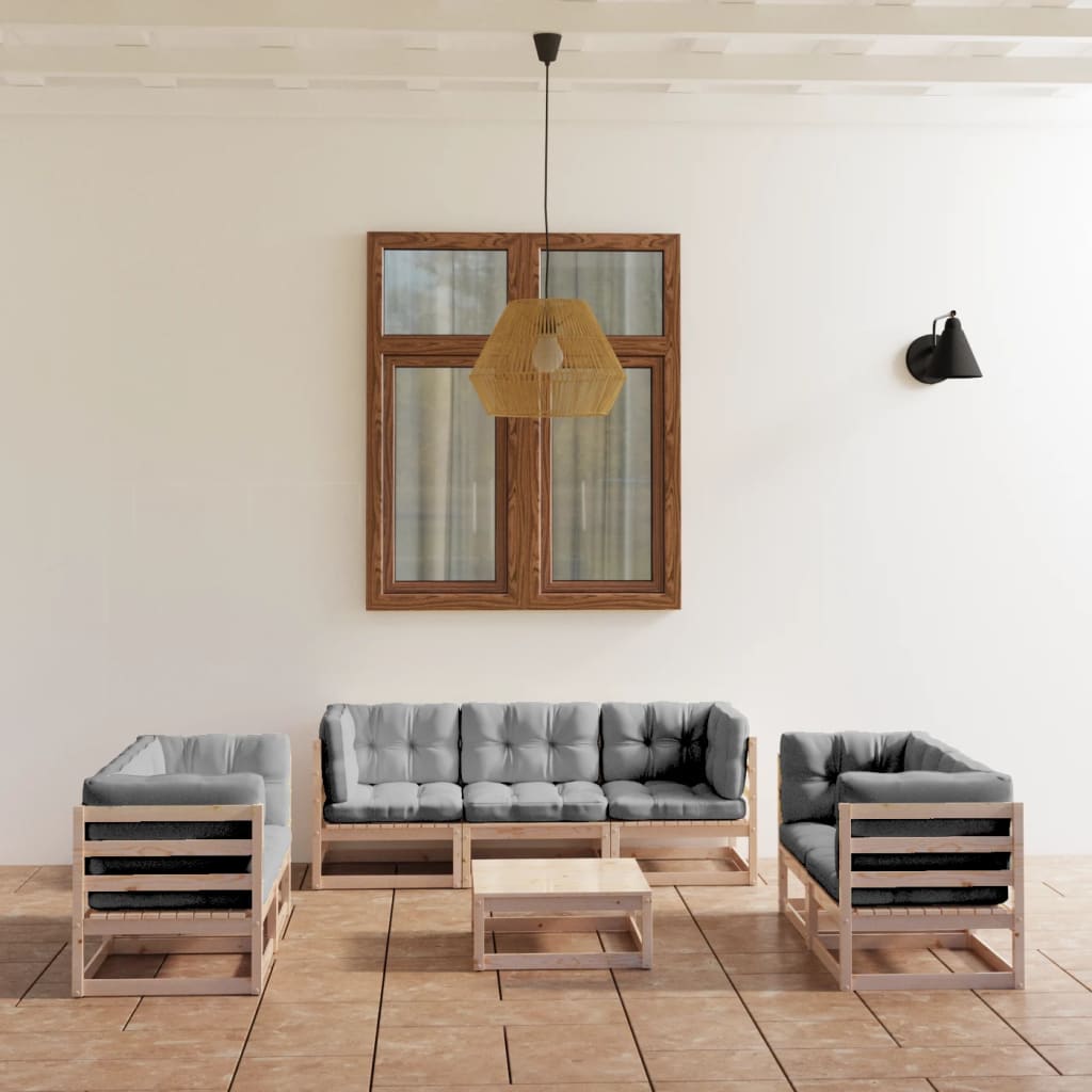 vidaXL 8 pcs conjunto lounge de jardim pinho maciço