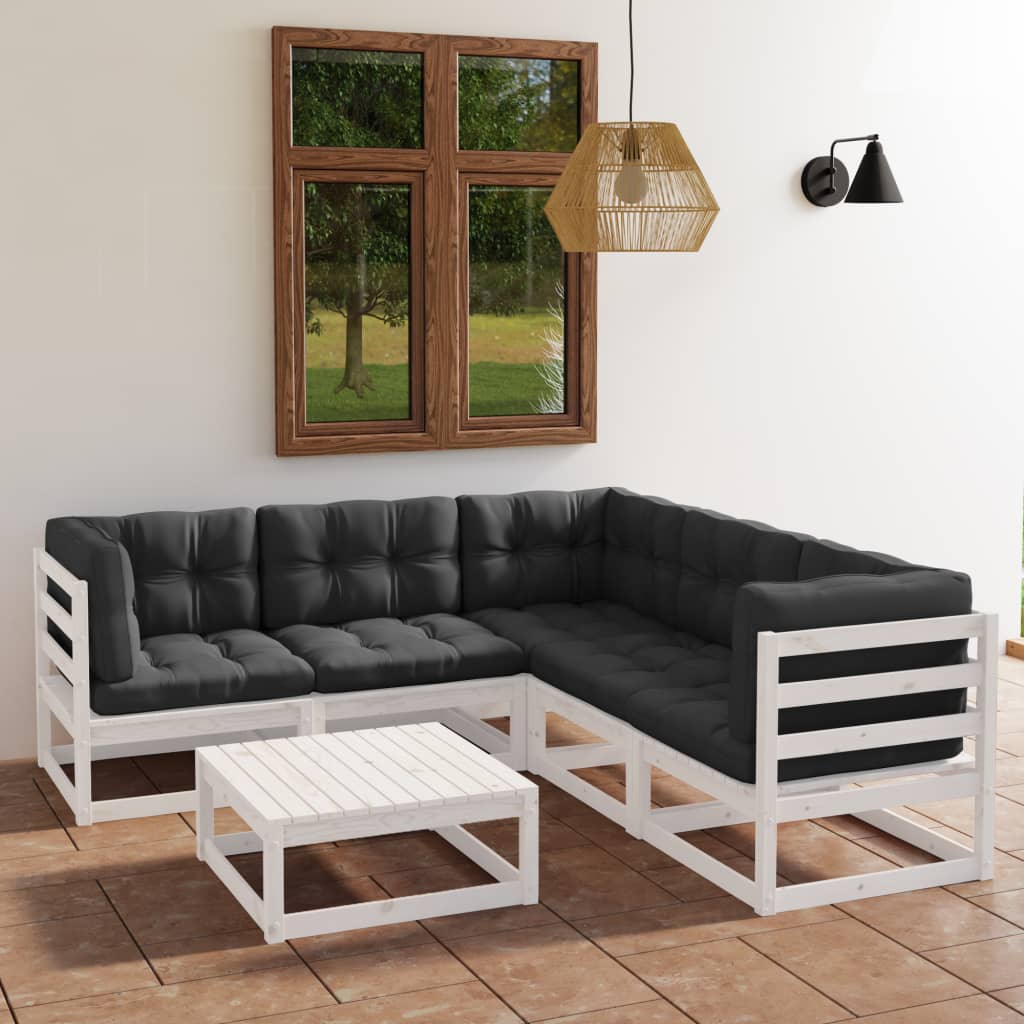 vidaXL 6 pcs conjunto lounge de jardim com almofadões pinho maciço