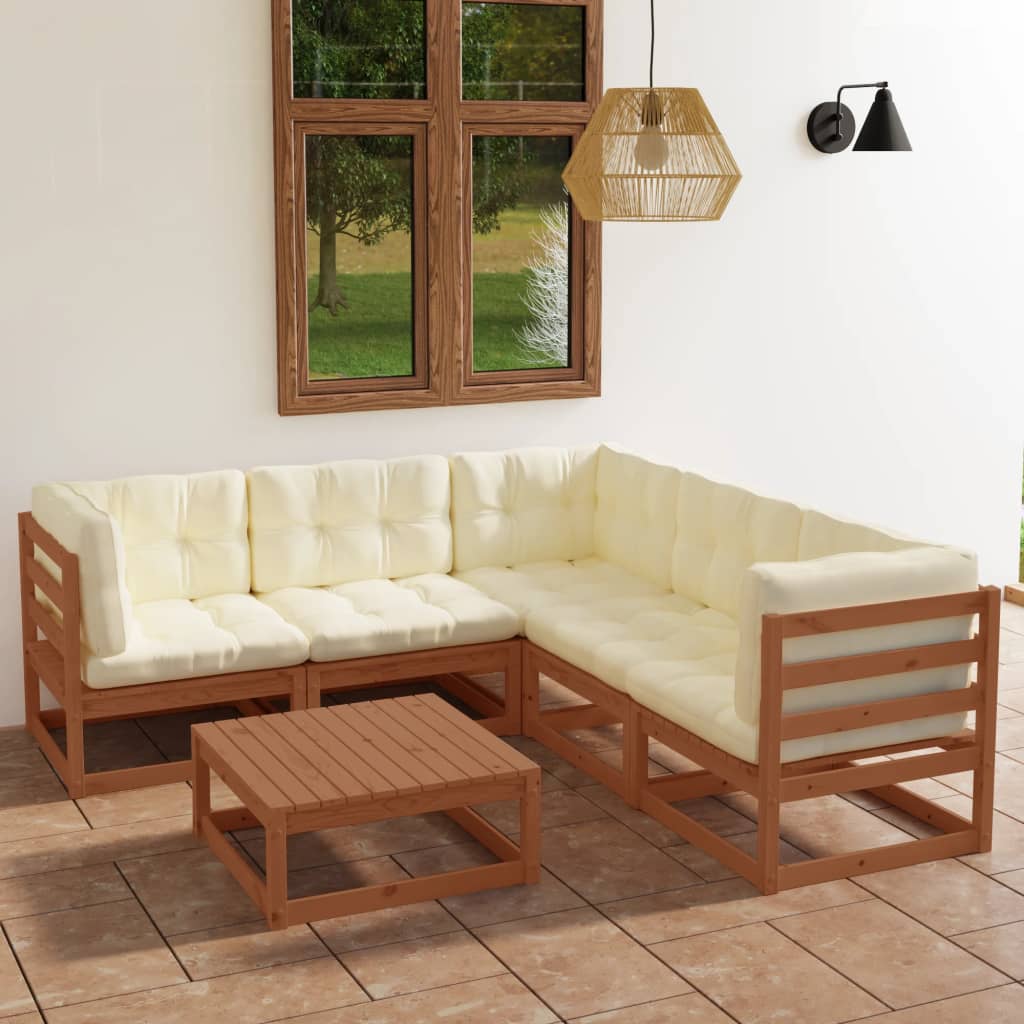 vidaXL 6 pcs conjunto lounge de jardim com almofadões pinho maciço
