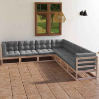 vidaXL 7 pcs conjunto lounge de jardim c/ almofadões pinho maciço
