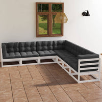 vidaXL 7 pcs conjunto lounge de jardim c/ almofadões pinho maciço