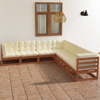 vidaXL 7 pcs conjunto lounge de jardim c/ almofadões pinho maciço