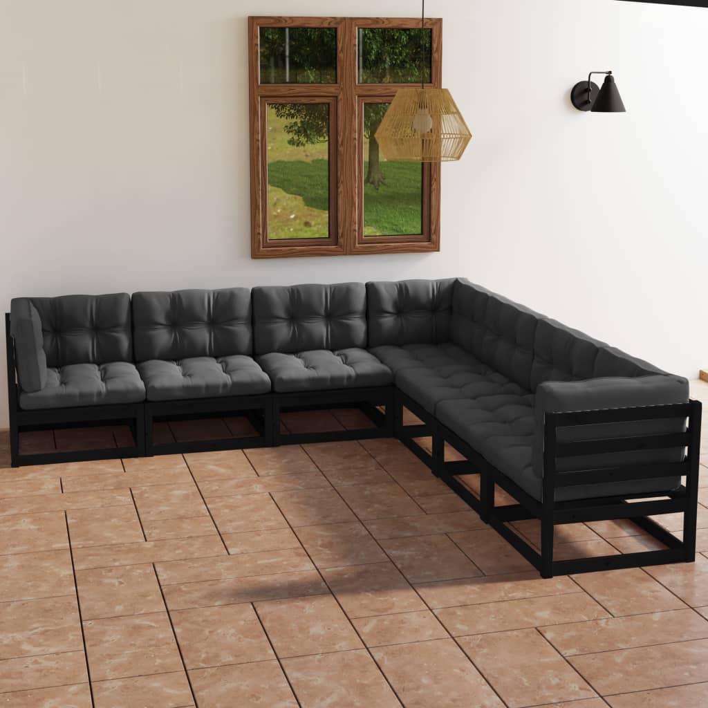 vidaXL 7 pcs conjunto lounge de jardim c/ almofadões pinho maciço