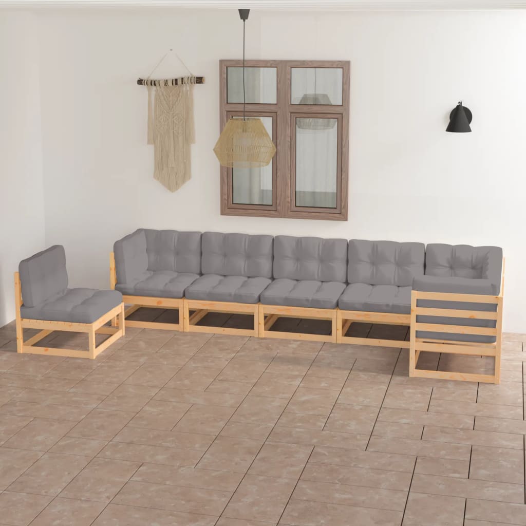 vidaXL 7 pcs conjunto lounge de jardim pinho maciço branco