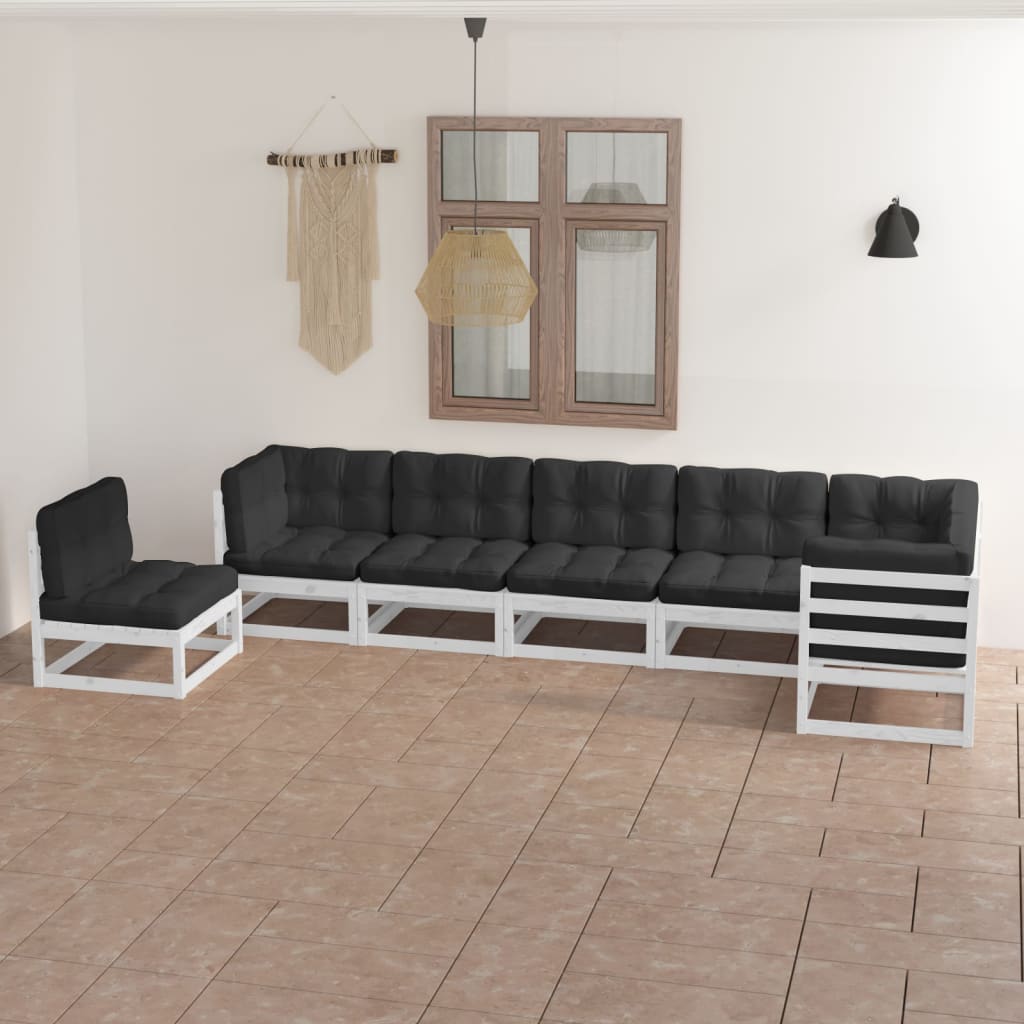vidaXL 7 pcs conjunto lounge de jardim pinho maciço branco