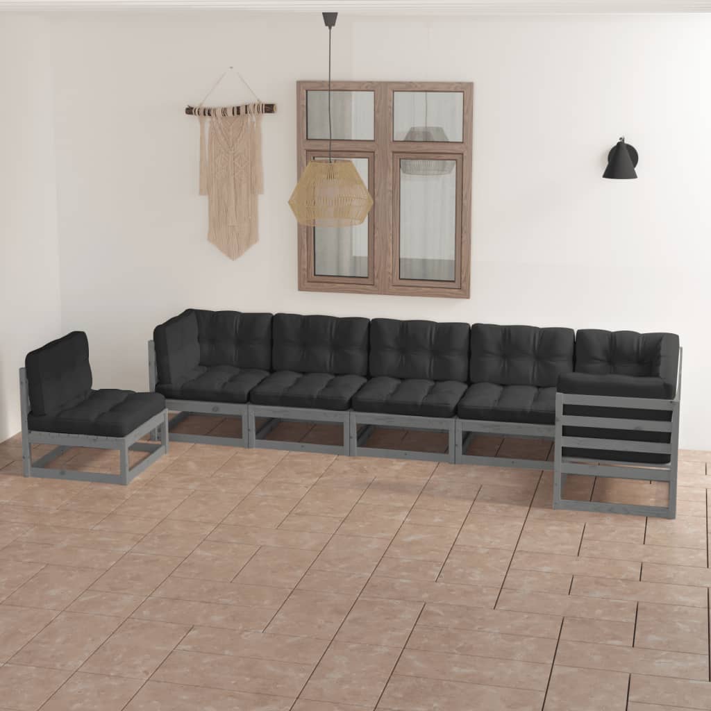 vidaXL 7 pcs conjunto lounge de jardim pinho maciço branco