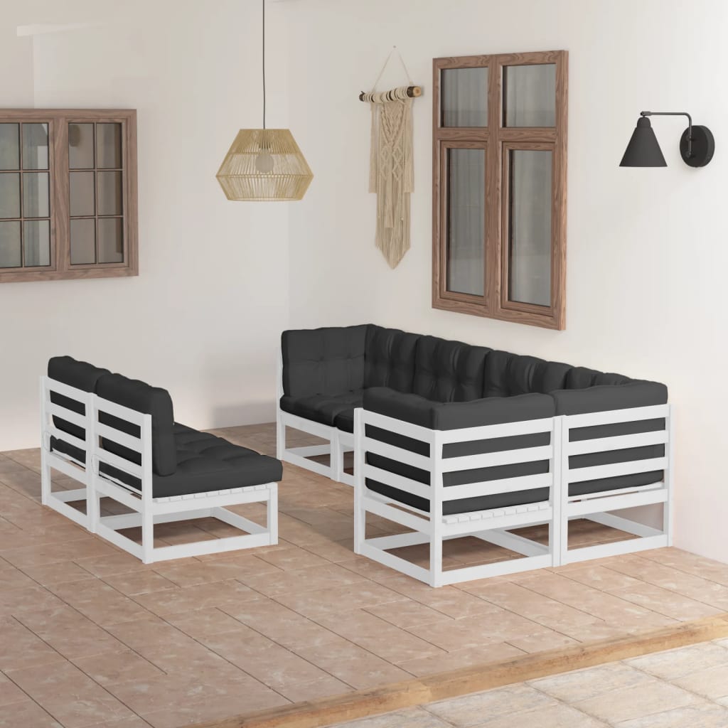 vidaXL 7 pcs conjunto lounge de jardim pinho maciço branco