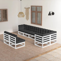 vidaXL 8 pcs conjunto lounge de jardim c/ almofadões pinho maciço