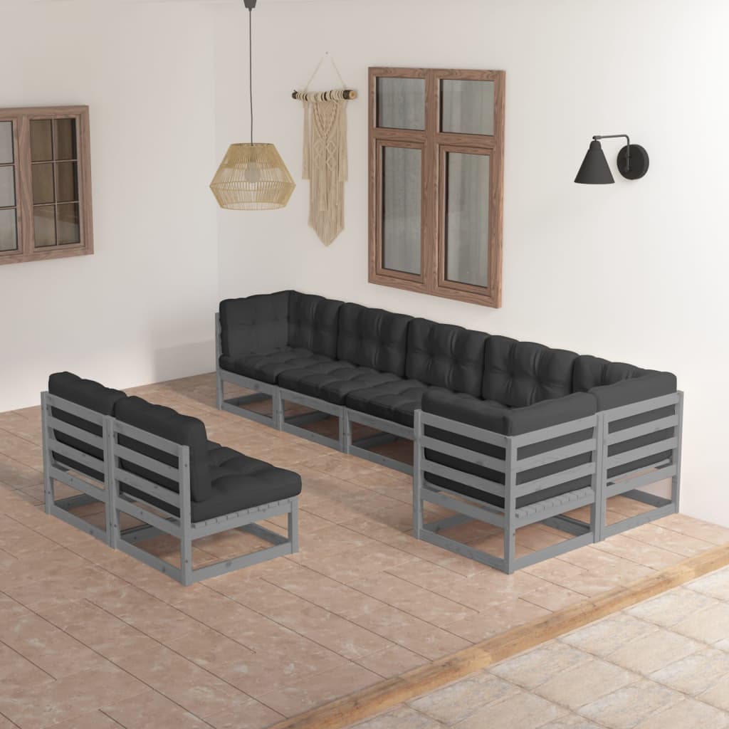vidaXL 8 pcs conjunto lounge de jardim c/ almofadões pinho maciço