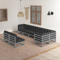 vidaXL 8 pcs conjunto lounge de jardim c/ almofadões pinho maciço