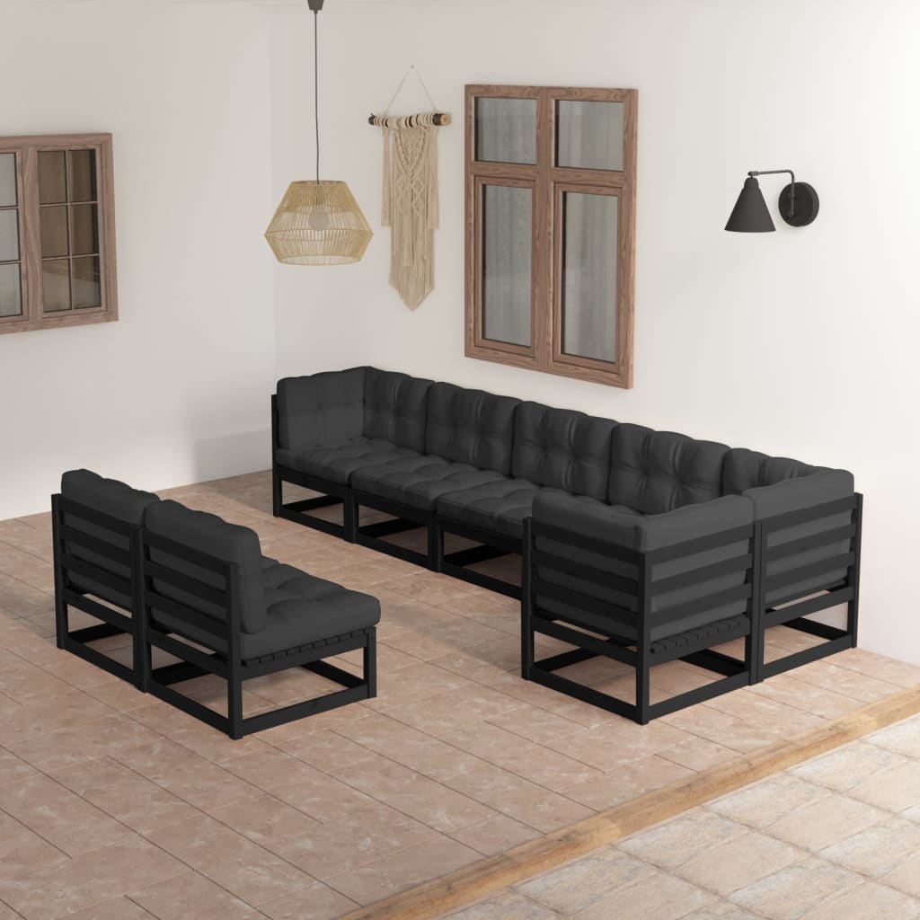 vidaXL 8 pcs conjunto lounge de jardim c/ almofadões pinho maciço
