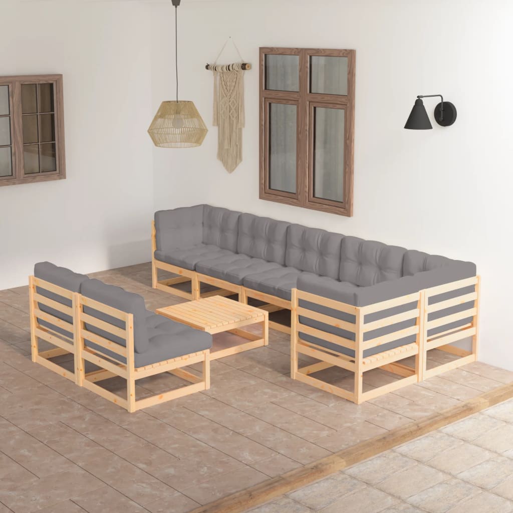 vidaXL 9 pcs conjunto lounge de jardim pinho maciço preto