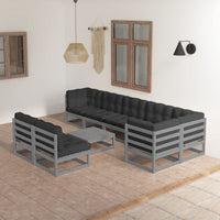 vidaXL 9 pcs conjunto lounge de jardim pinho maciço preto