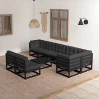 vidaXL 9 pcs conjunto lounge de jardim pinho maciço preto
