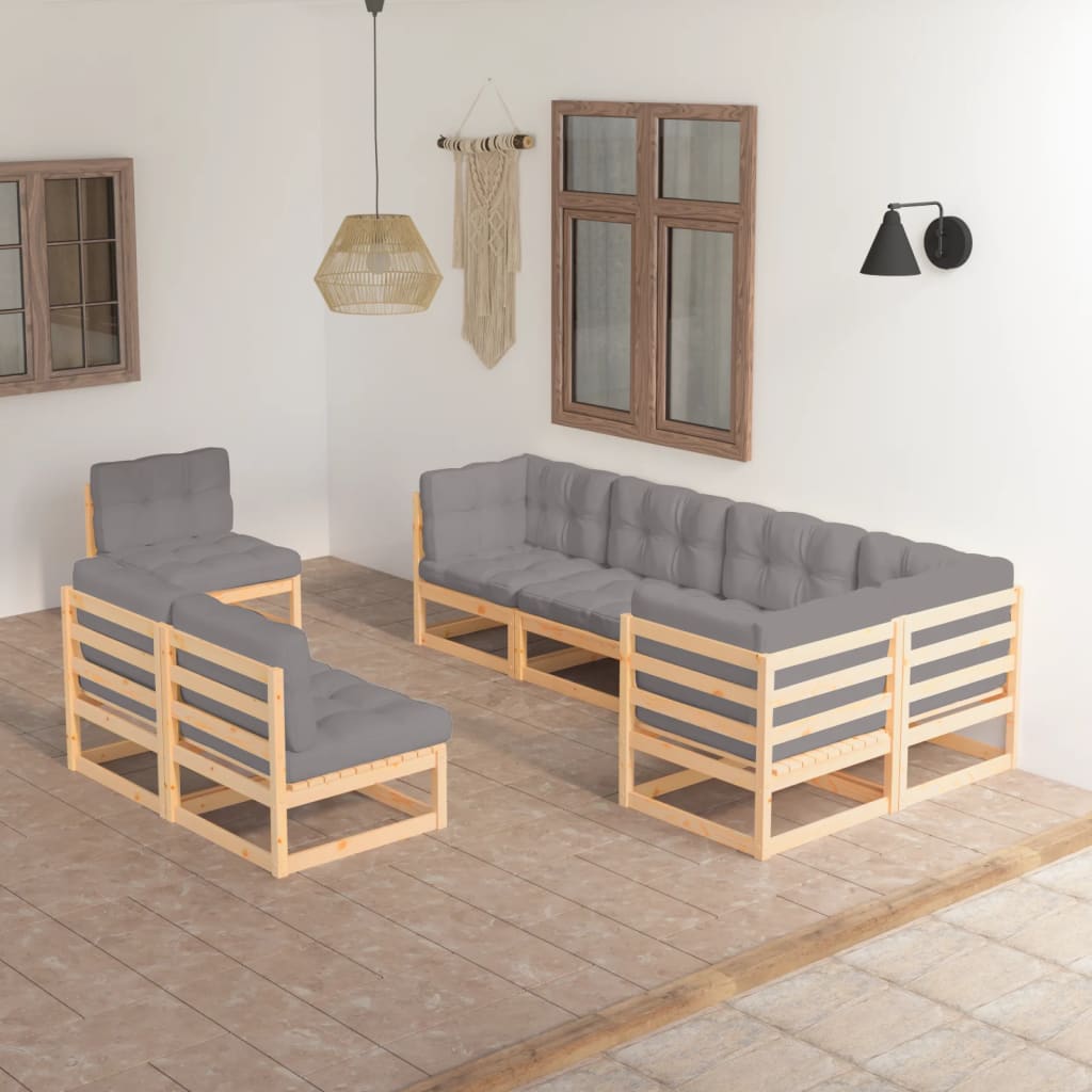vidaXL 8 pcs conjunto lounge de jardim pinho maciço cinzento