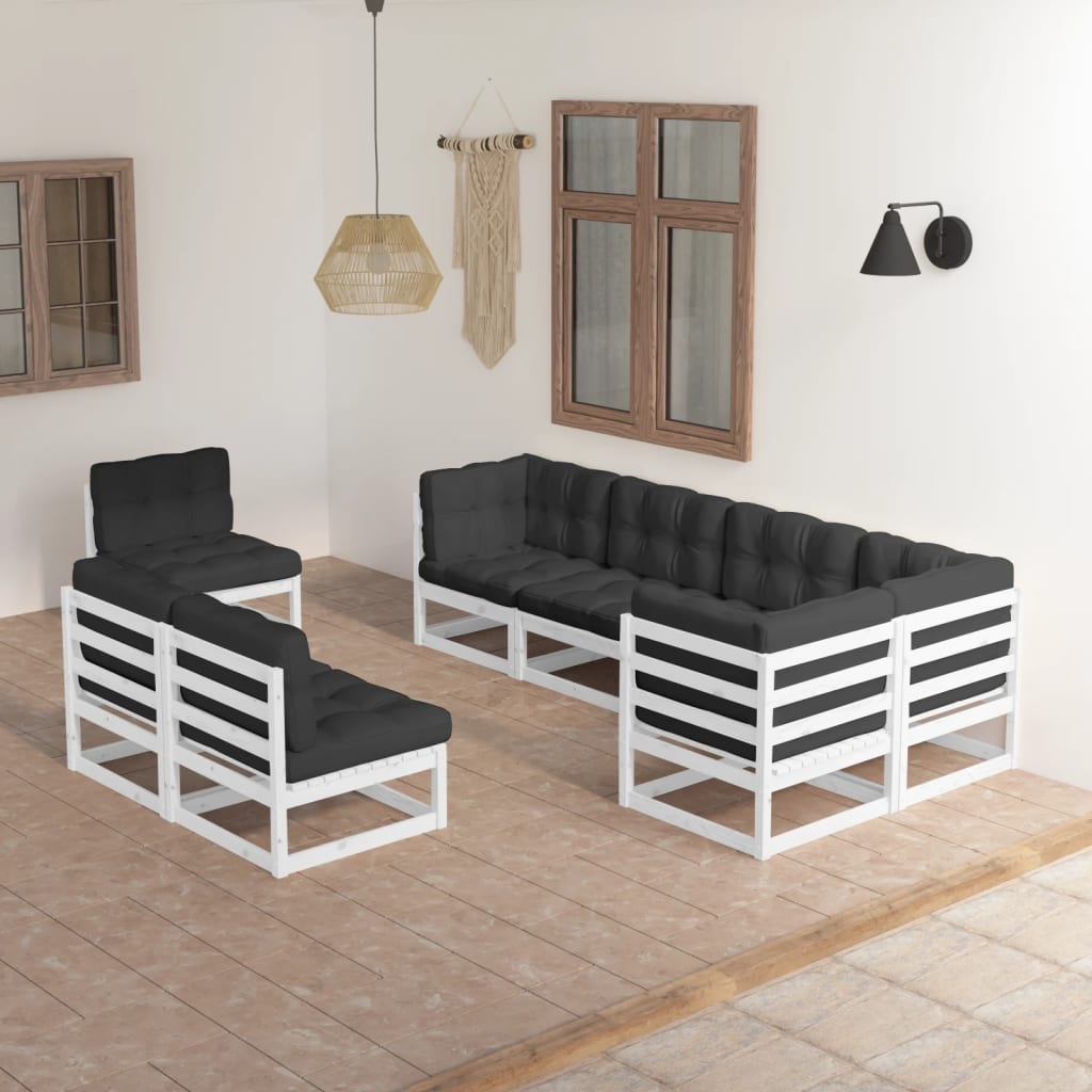 vidaXL 8 pcs conjunto lounge de jardim pinho maciço cinzento