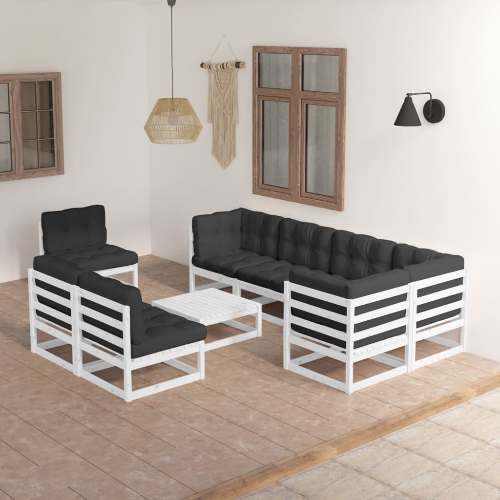 vidaXL 9 pcs conjunto lounge de jardim pinho maciço preto