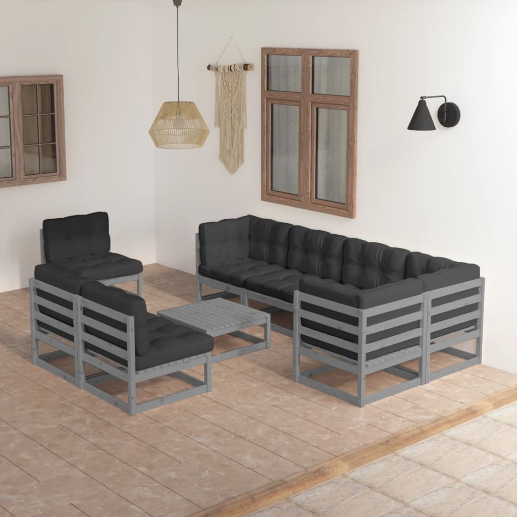 vidaXL 9 pcs conjunto lounge de jardim pinho maciço preto