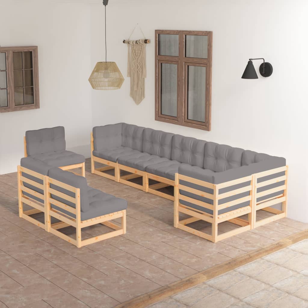 vidaXL 9 pcs conjunto lounge de jardim pinho maciço cinzento